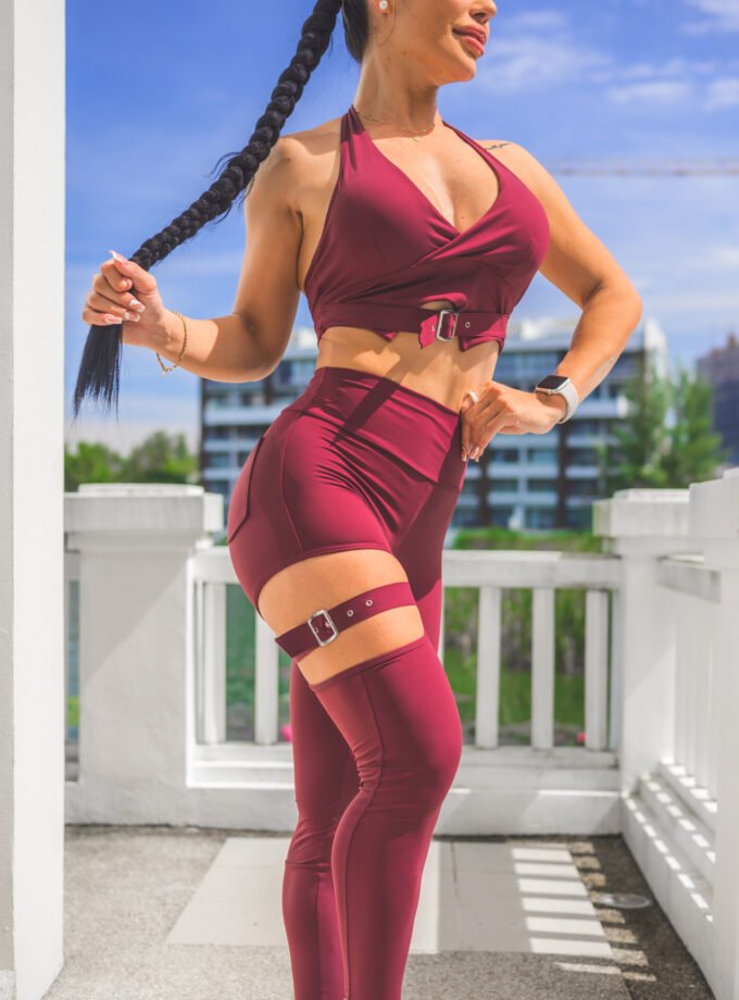 Cutout Leggings Set - Maroon